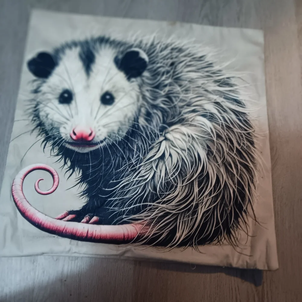 Opossum Graphic Accent Pillow Cover with Pink Tail Accent 18x18